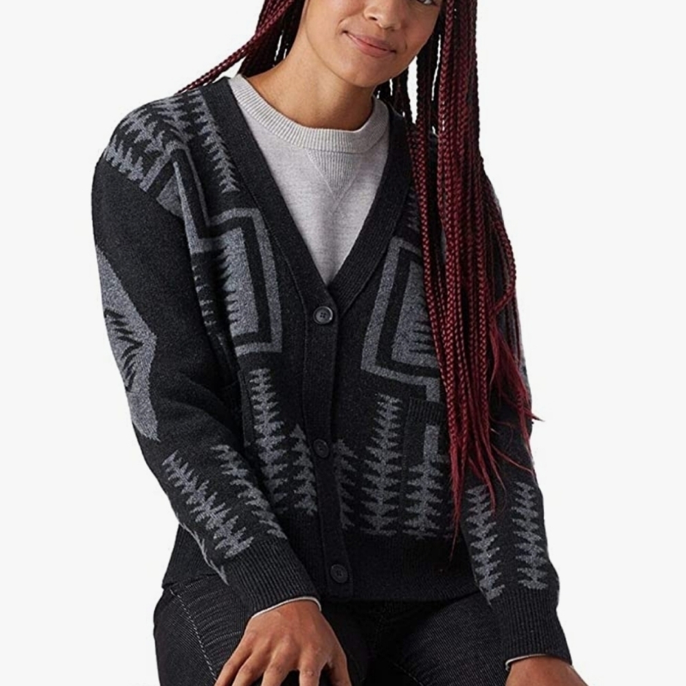 WOMEN'S HARDING LAMBSWOOL CARDIGAN SWEATER PENDLETON NWT BLACK & GRAY